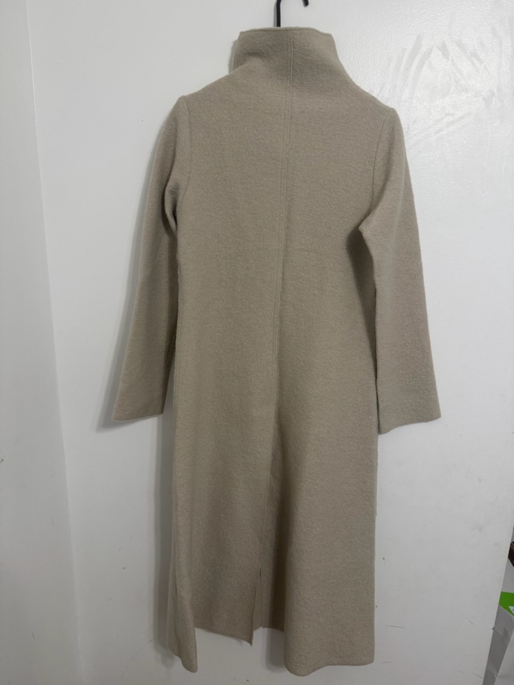 Long Cream Open Front Wool Coat - Picture 6 of 6
